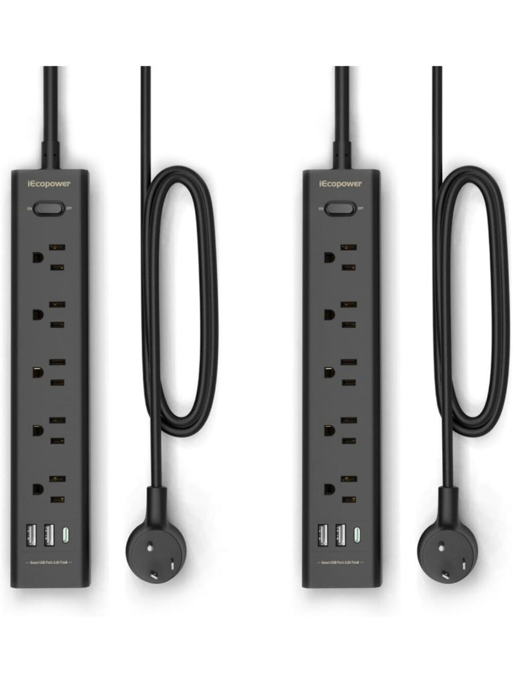 10FT Surge Protector Power Strip, 5 Outlets & 3 USB Ports, Wall Mount, 2 Pack